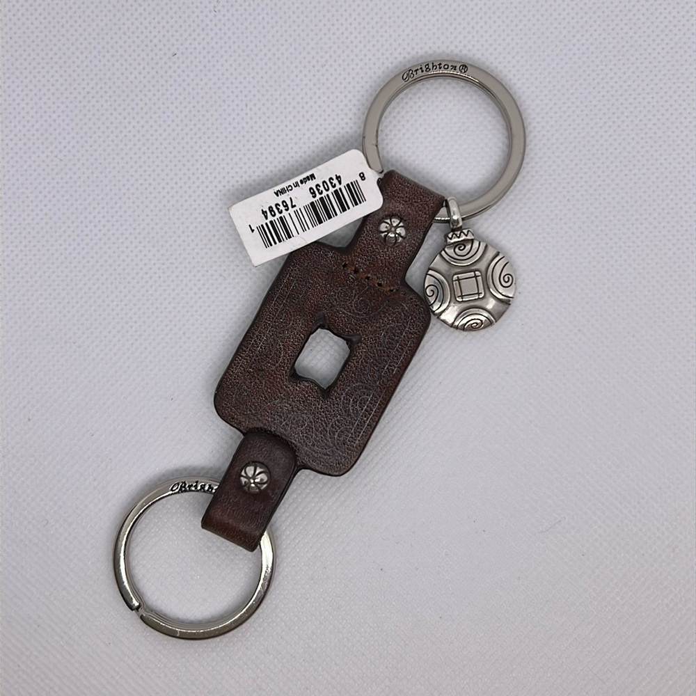 Brighton, keychain, silver tone, and brown leather